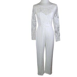 Lulus Write Your Own Romance White Embroidered Long Sleeve Jumpsuit Size S